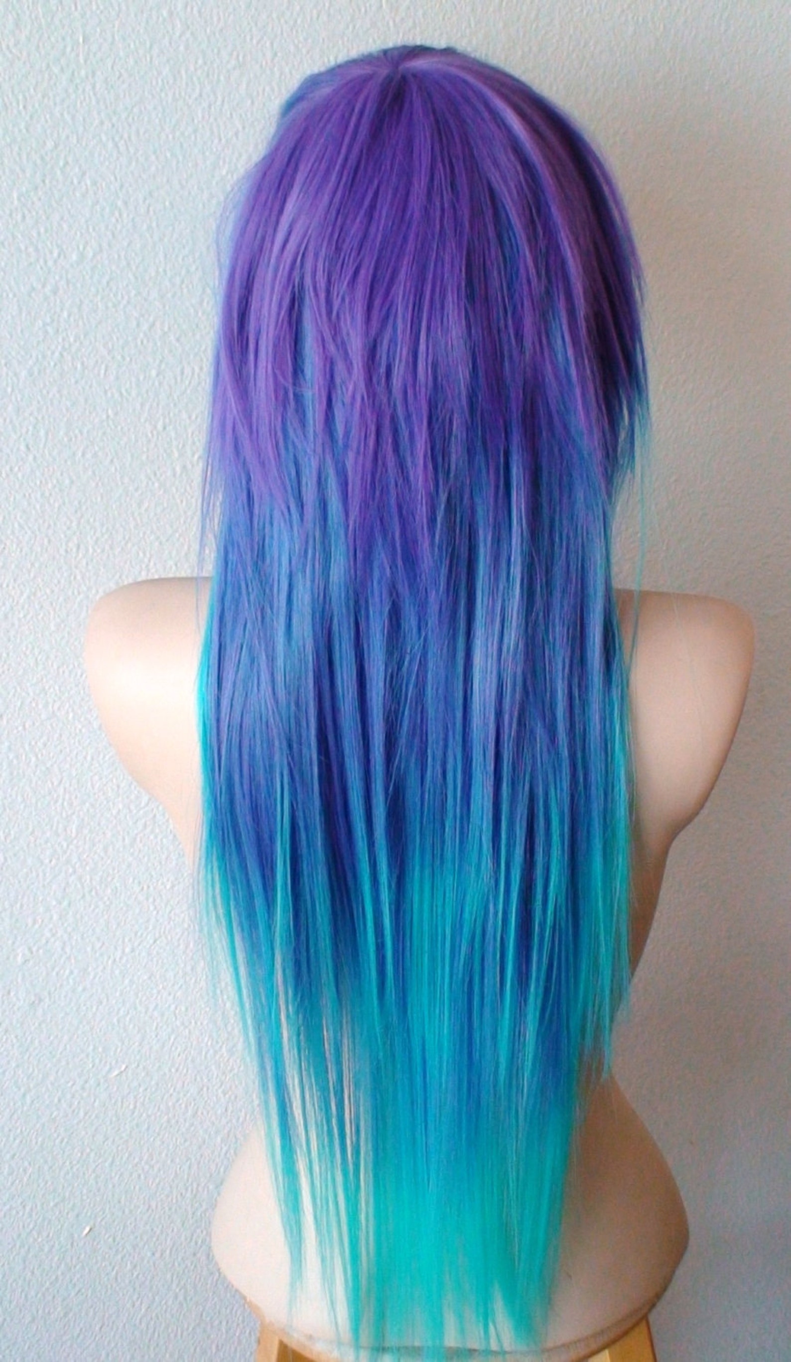 Emo wig. Scene wig. Purple teal ombre wig. Blue Emo girls wig. Etsy