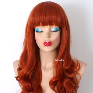 Ginger Orange wig. 26&quot; curly hair wig with bangs. Heat-friendly synthetic wig