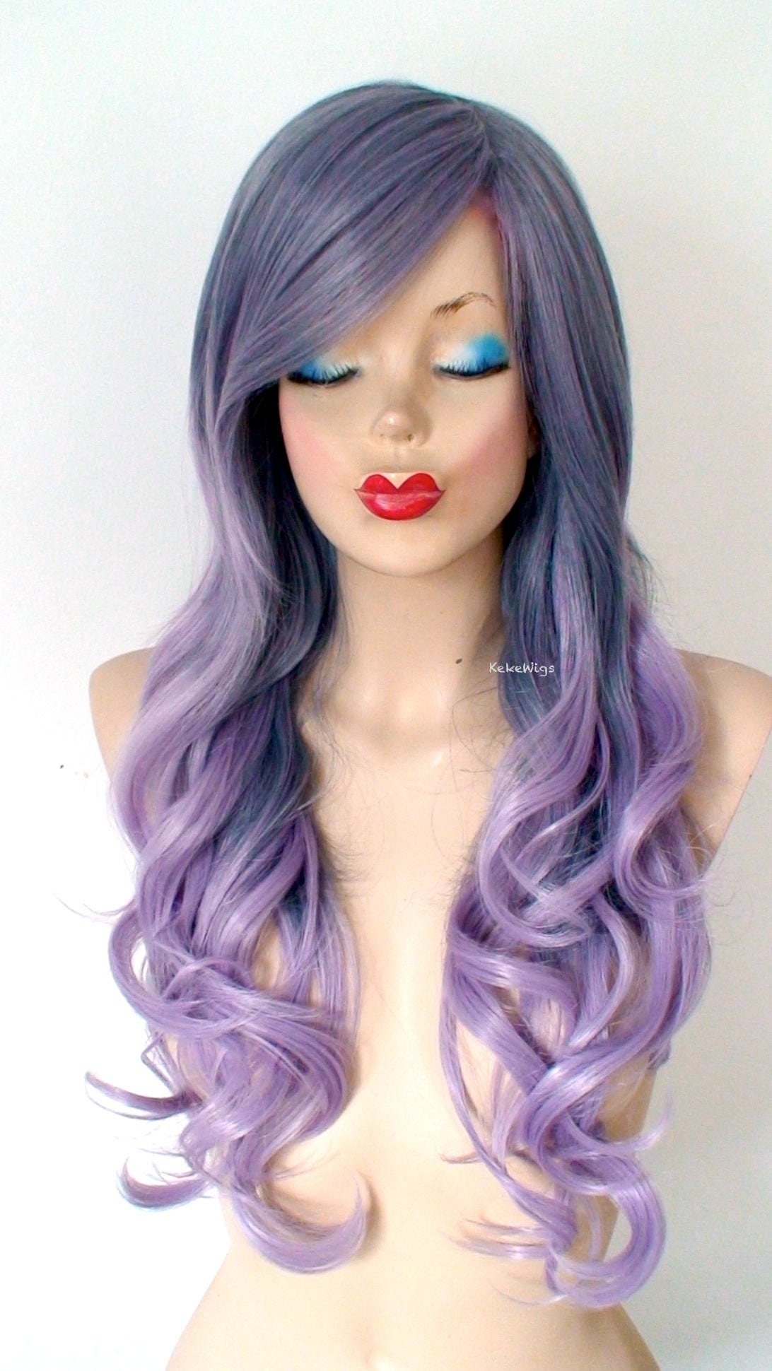 Pastel Dusty Lavender Ombre Wig. 26 Curly Hair Side Bangs - Etsy