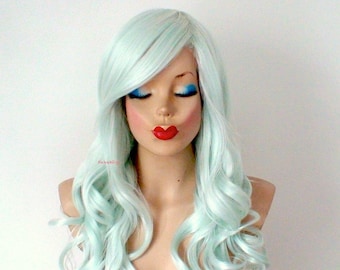 Pastel wig. Mint hair wig. Long curly hairstyle wig. Durable heat friendly synthetic wig for every day wear or Cosplay