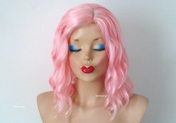 Pink Wig Pastel Pink Short Beach Waves Hairstyle Wig Etsy