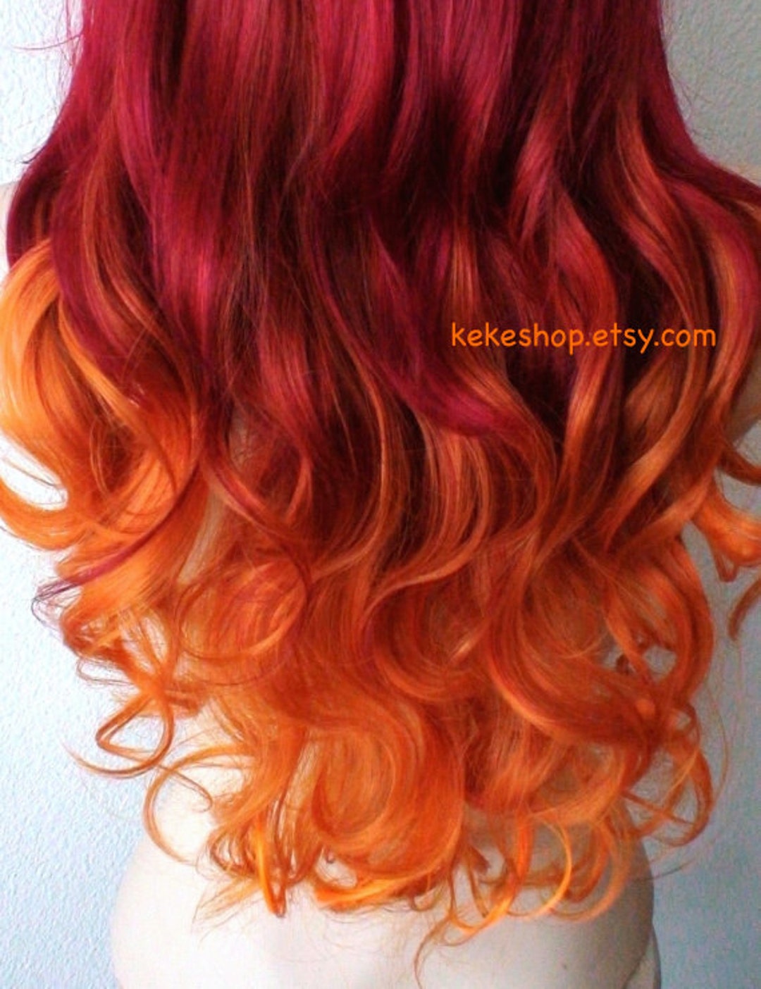 Wine Red / Orange Ombre Wig. 26 Curly Hair Side Bangs - Etsy Wine Red / Orange Ombre Wig. 26 Curly Hair Side Bangs - Etsy