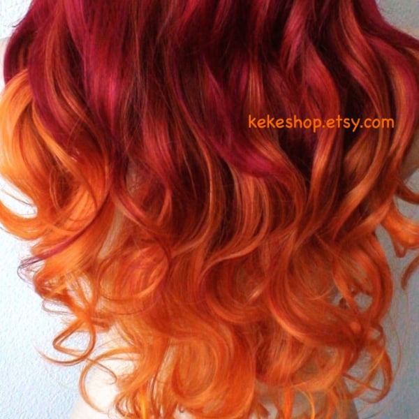 Wine Red Orange Ombre Wig: 26" Curly Synthetic Hair