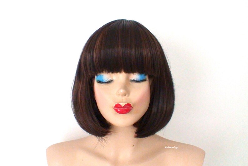 Brown / Auburn Bob hair wig. Short hair wig with bangs. Heat friendly synthetic hair wig. image 4