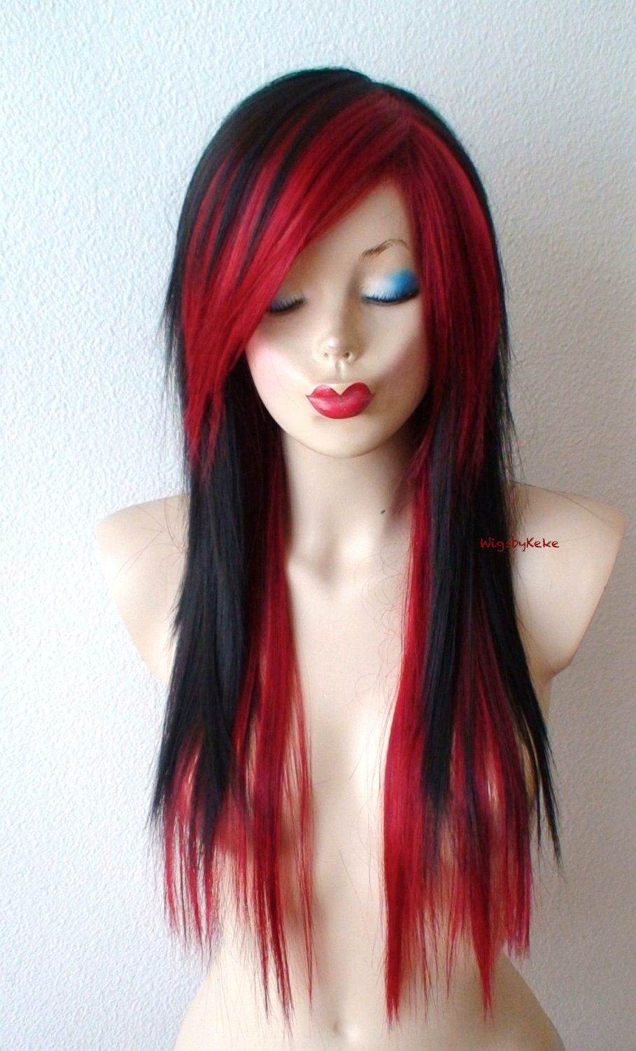 Black /wine Red Wig. 28 Straight Layered Hair Side Bangs - Etsy Black /wine Red Wig. 28 Straight Layered Hair Side Bangs - Etsy