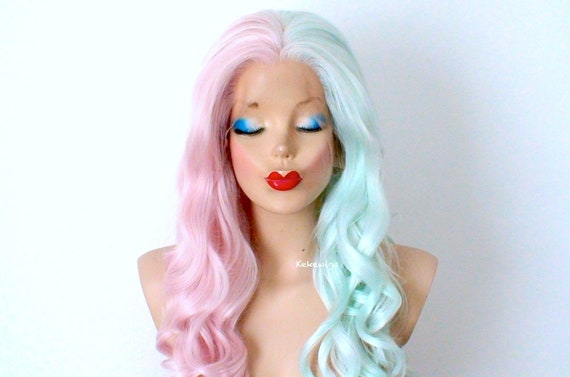 Lace Front Wig Pastel Wig Half Baby Pink Half Mint Green Etsy Lace Front Wig Pastel Wig Half Baby Pink Half Mint Green Etsy