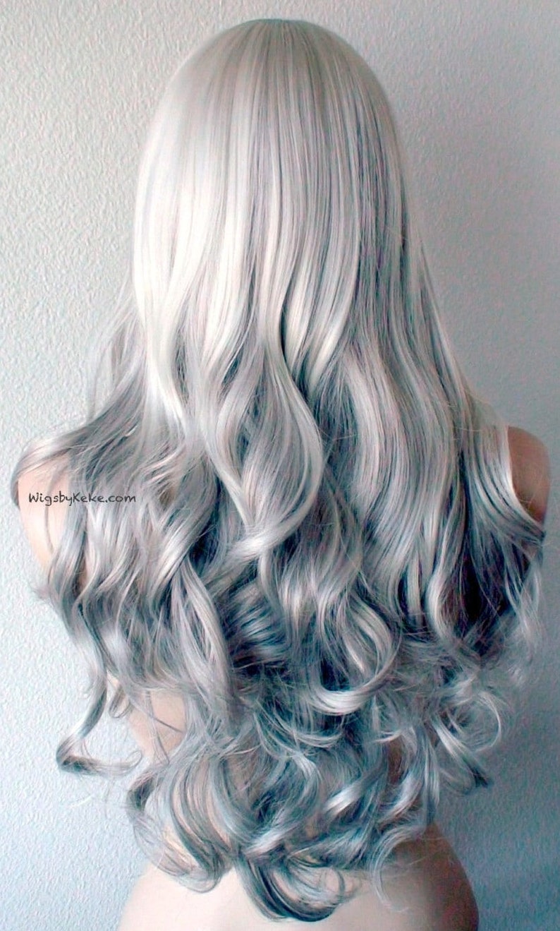 Grey Ombre wig. 26Curly hair side bangs wig. Heat friendly synthetic hair wig. image 4