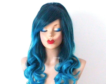 Pastel Turquoise Blue Ombre wig. 1960's hairstyles wig. Heat friendly synthetic hair wig.