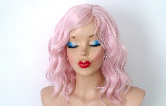 Pink Wig Lace Front Wig Pastel Pink Short Curly Wig Short Etsy