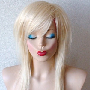 Scene wig. Blonde wig. 28" Straight layered hair with side bangs wig. Cosplay wig.