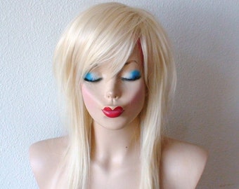 Scene wig. Blonde wig. 28" Straight layered hair with side bangs wig. Cosplay wig.