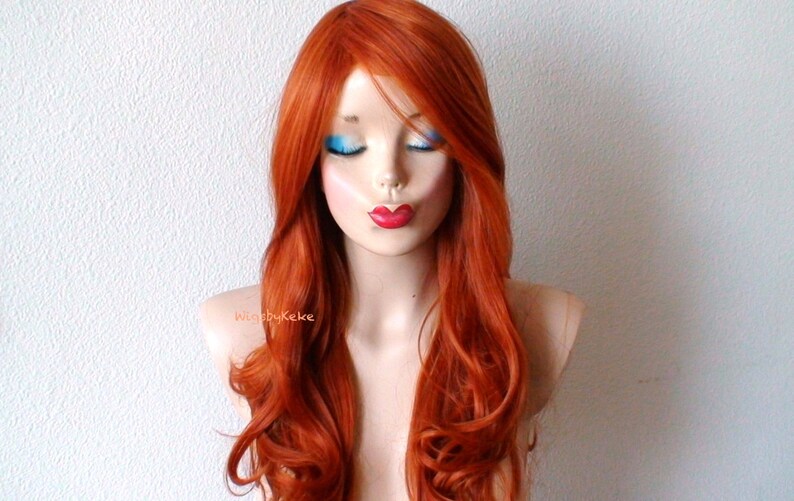 Ginger red long curly wig. Lace front wig. Ginger wig for Etsy