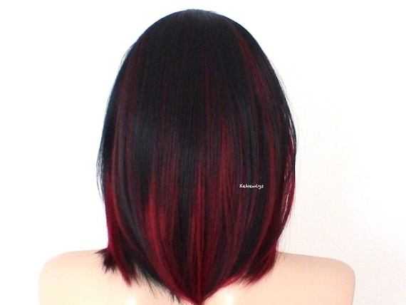 Black Red Ombre Wig. 16 Straight Hair With Bangs Wig. Heat Friendly Synthetic Hair Wig. Etsy Canada