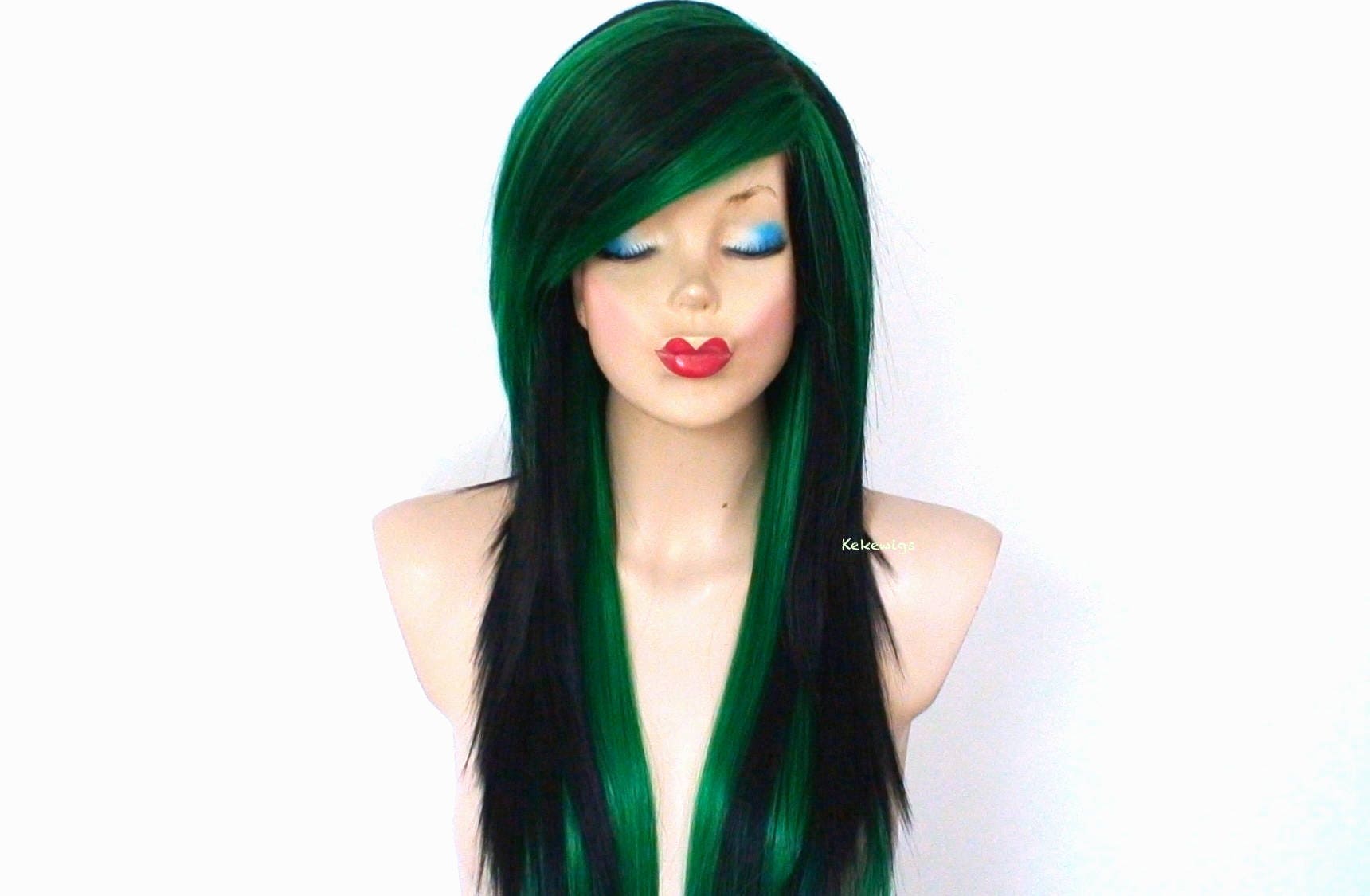 Scene Wig. Emo Wig. Black Green Wig. 28 Straight Layered Hair - Etsy Scene Wig. Emo Wig. Black Green Wig. 28 Straight Layered Hair - Etsy