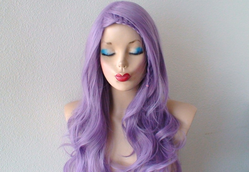 Lavender Wig Pastel Light Purple Long Curly Hair Synthetic Etsy
