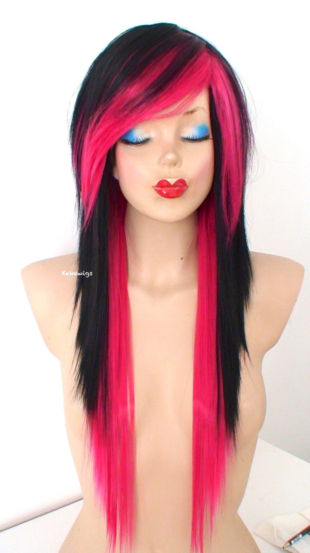 Black Hot Pink Ombre Wig: 28 display picture 2