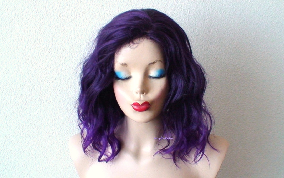 Purple Ombre Wig. 16 Wavy Hair Wig. Heat Friendly Synthetic Hair Wig ...
