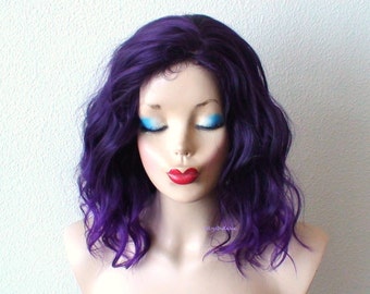 Purple Ombre wig. 16" Wavy hair wig. Heat friendly synthetic hair wig.