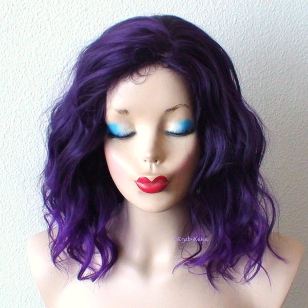 Purple Ombre wig. 16" Wavy hair wig. Heat friendly synthetic hair wig.