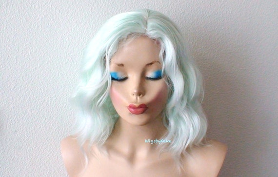 Pastel Mint Wig Lace Front Wig Short Wavy Hair Synthetic Wig Etsy