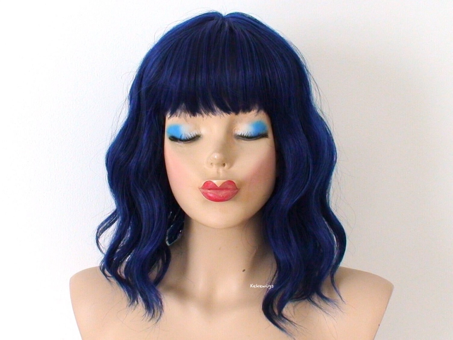 Synthetic Wavy Wig With Bangs Heat Resistant For Daily Use 16 Inch 16 inch Short Wavy Bob Wig With Bangs,Black with Red Ghana  main image 2