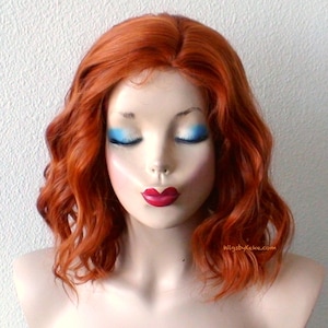 Ginger orange wig. 16&quot; Wavy hair wig. Heat friendly synthetic hair wig.