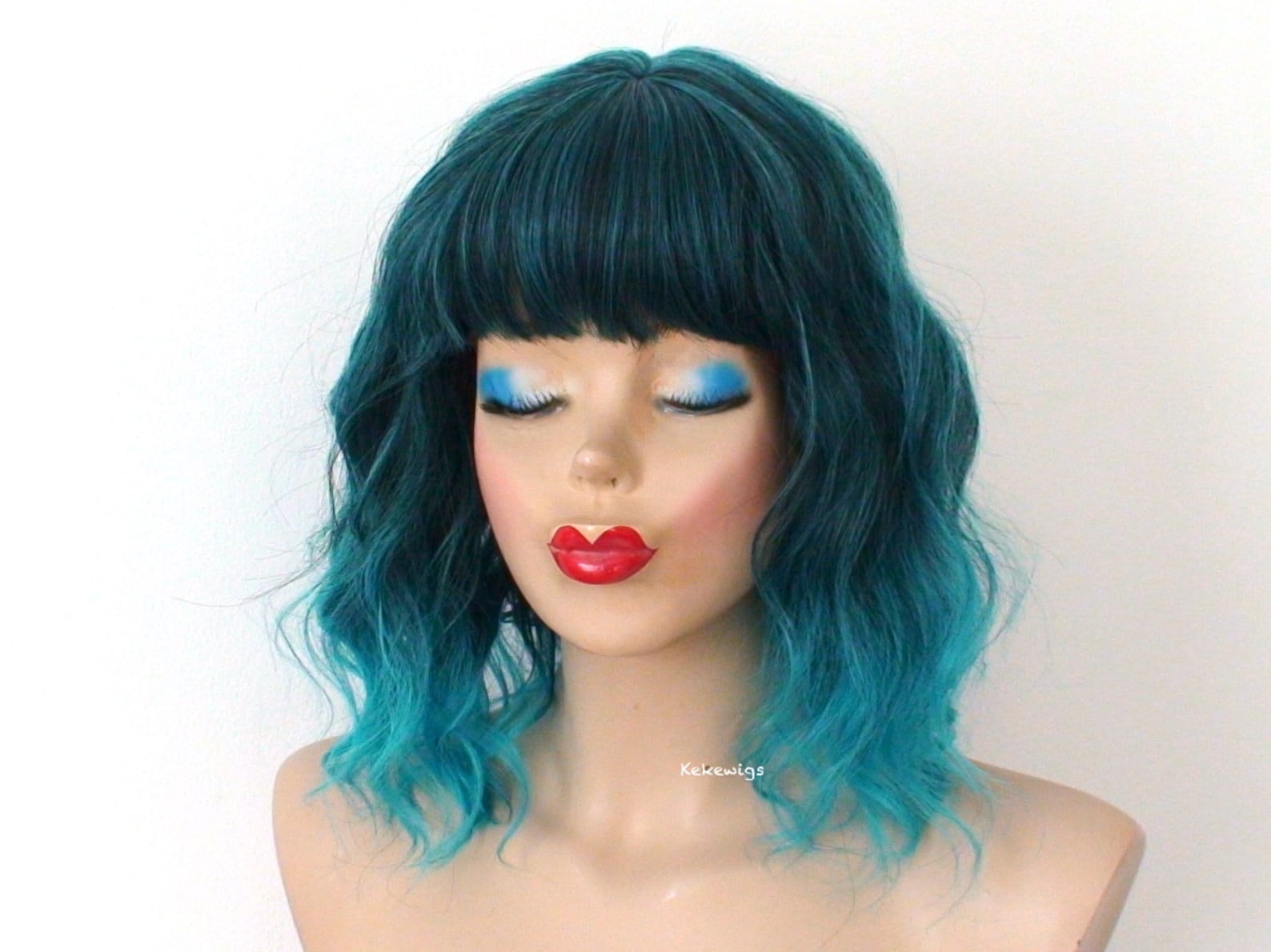 Blue Ombre Synthetic Wig - wide 4