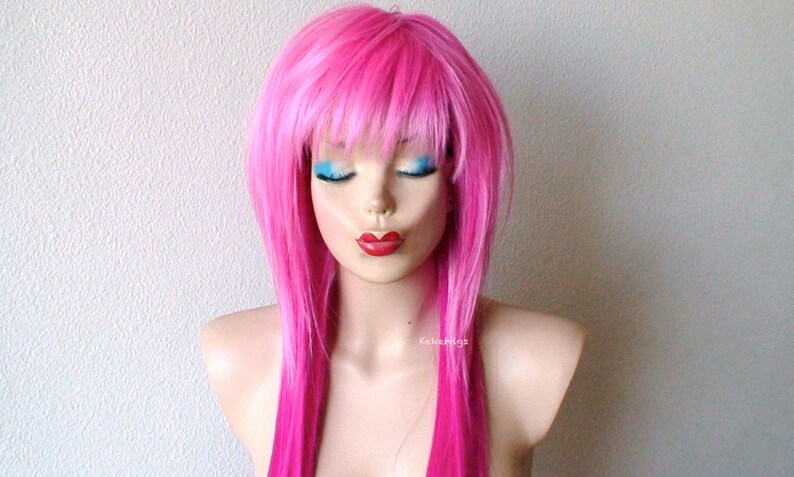 Scene Wig Ombre Wig Pink Wig Long Straight Hair Wig Etsy