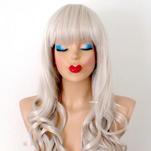 26&quot; Gray Curly Wig with Bangs: Heat-Friendly Synthetic Hair