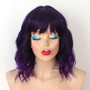 Purple Ombre wig. 16 Wavy hair wig with bangs. Heat friendly synthetic hair wig. image 4