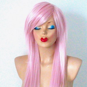 Roze pruik: lang gelaagd, hittevriendelijk synthetisch haar