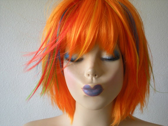 Short Wig Rainbow Wig Scene Hairstyle Wig Orange Wig Etsy