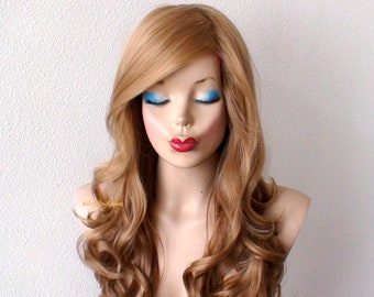 Blonde Ombre wig. 26" Curly hair side bangs wig. Lace front wig. Heat friendly synthetic hair wig.