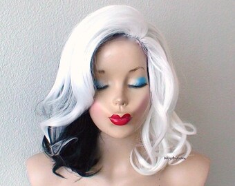 White/black wig. Cosplay wig.  Short wig. Costume wig.