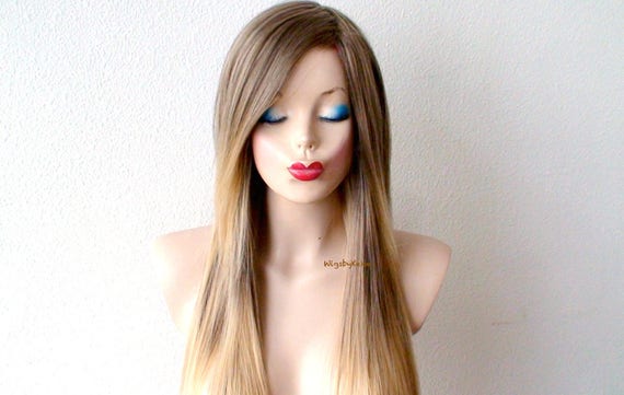Ombre Wig Light Brown Golden Blonde Wig Long Straight Hair Etsy