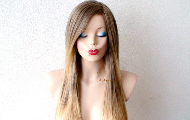 Ombre Wig Light Brown Golden Blonde Wig Long Straight Hair Etsy