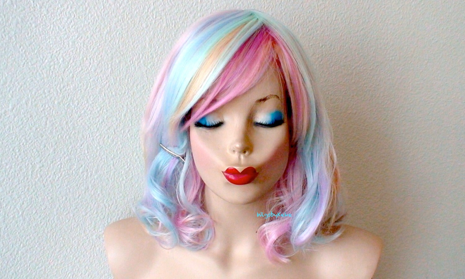 Pastel wig. Short wig. Rainbow color short wavy hairstyle wig Etsy