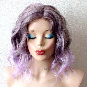 Pastel lavender Ombre wig. 16&quot; Wavy hair wig. Heat friendly synthetic hair wig.