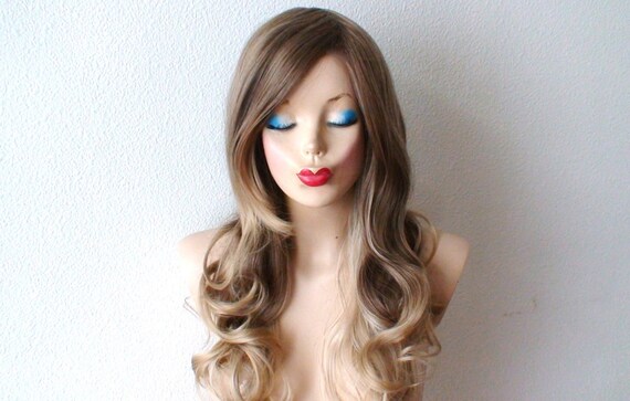 Ash Brown Dirty Blonde Ash Blonde Ombre Wig Long Curly Etsy