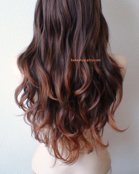 Ombre Wig Lace Front Wig Brown Auburn Ombre Wig Long Wavy Etsy