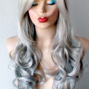 Grey Ombre wig. 26Curly hair side bangs wig. Heat friendly synthetic hair wig. image 3