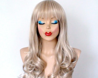 Ash Blonde wig. Long curly hairstyle wig. Durable heat friendly synthetic wig for daily use or Cosplay