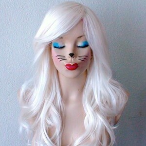 White wig. 26 Curly hair side bangs wig. Heat friendly synthetic hair wig. image 2