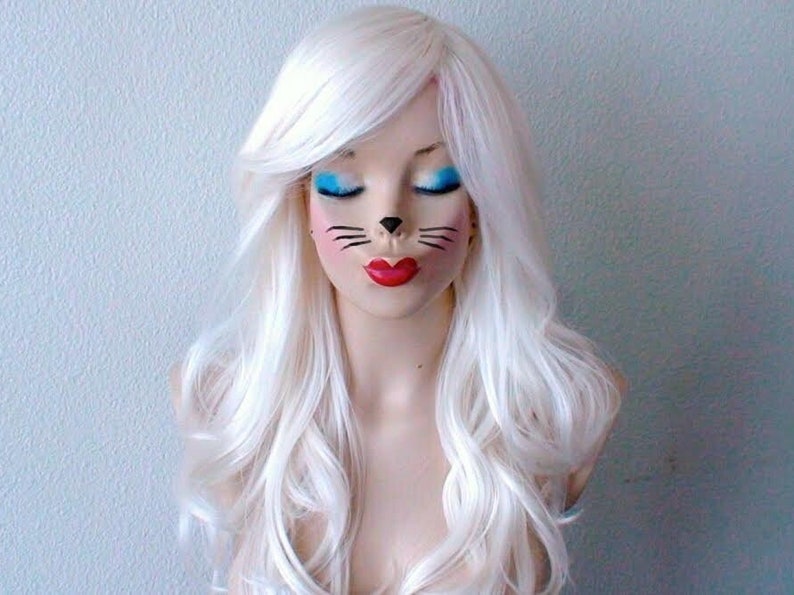 White wig. 26 Curly hair side bangs wig. Heat friendly synthetic hair wig. image 2