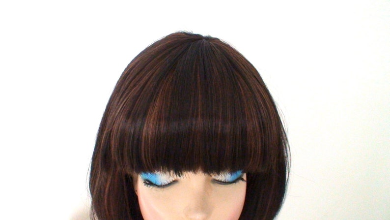 Brown / Auburn Bob hair wig. Short hair wig with bangs. Heat friendly synthetic hair wig. image 3