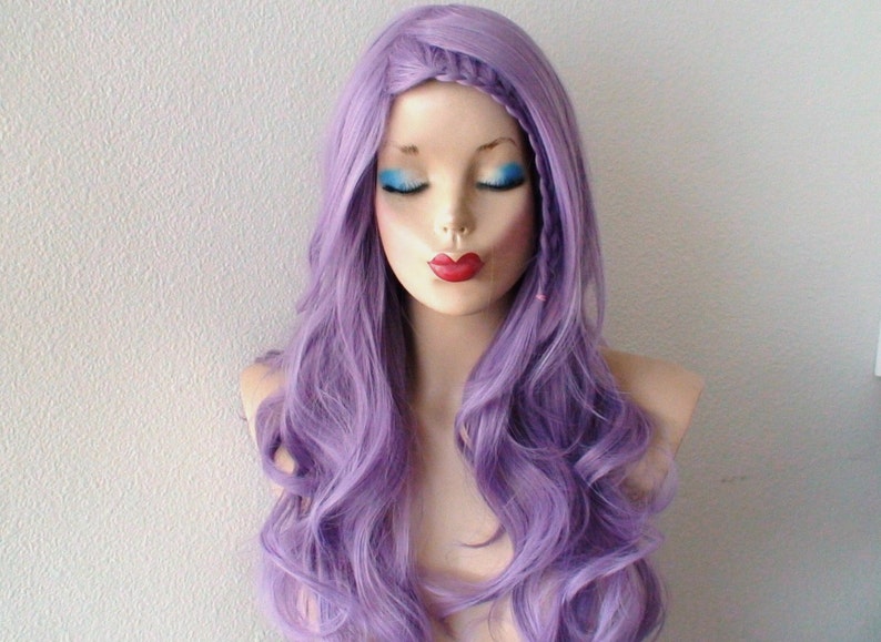 Lavender wig. Pastel light purple Long curly hair synthetic Etsy