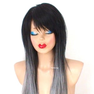 Emo wig. Scene wig. Black grey ombre wig. Cosplay wig.