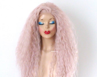 Antique Pink Lace front beach wave wig. Pastel ash pink wig. Everyday wig for women. Cosplay wig.