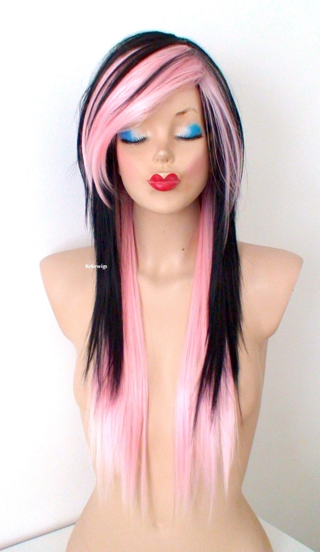 Cosplay Candy - Ombre Wig. Side Straight Sweden Pink Emo Wig. 28 With Black Wig Wig. Wig. Etsy Layered Bangs. Scene