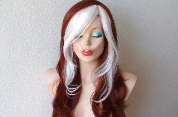 Cosplay Wig Copper Red White Color Hair Long Wavy Hair Etsy